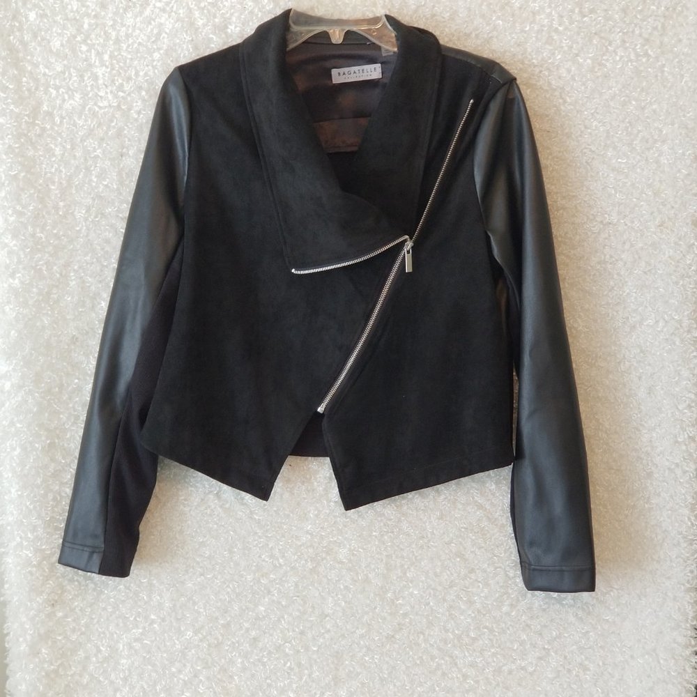 Bagatelle envelope zip vegan leather suede knit black jacket size medium